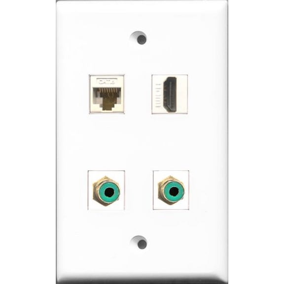 RiteAV 1 Port HDMI 2 Port RCA Green and 1 Port Cat6 Ethernet White Wall Plate