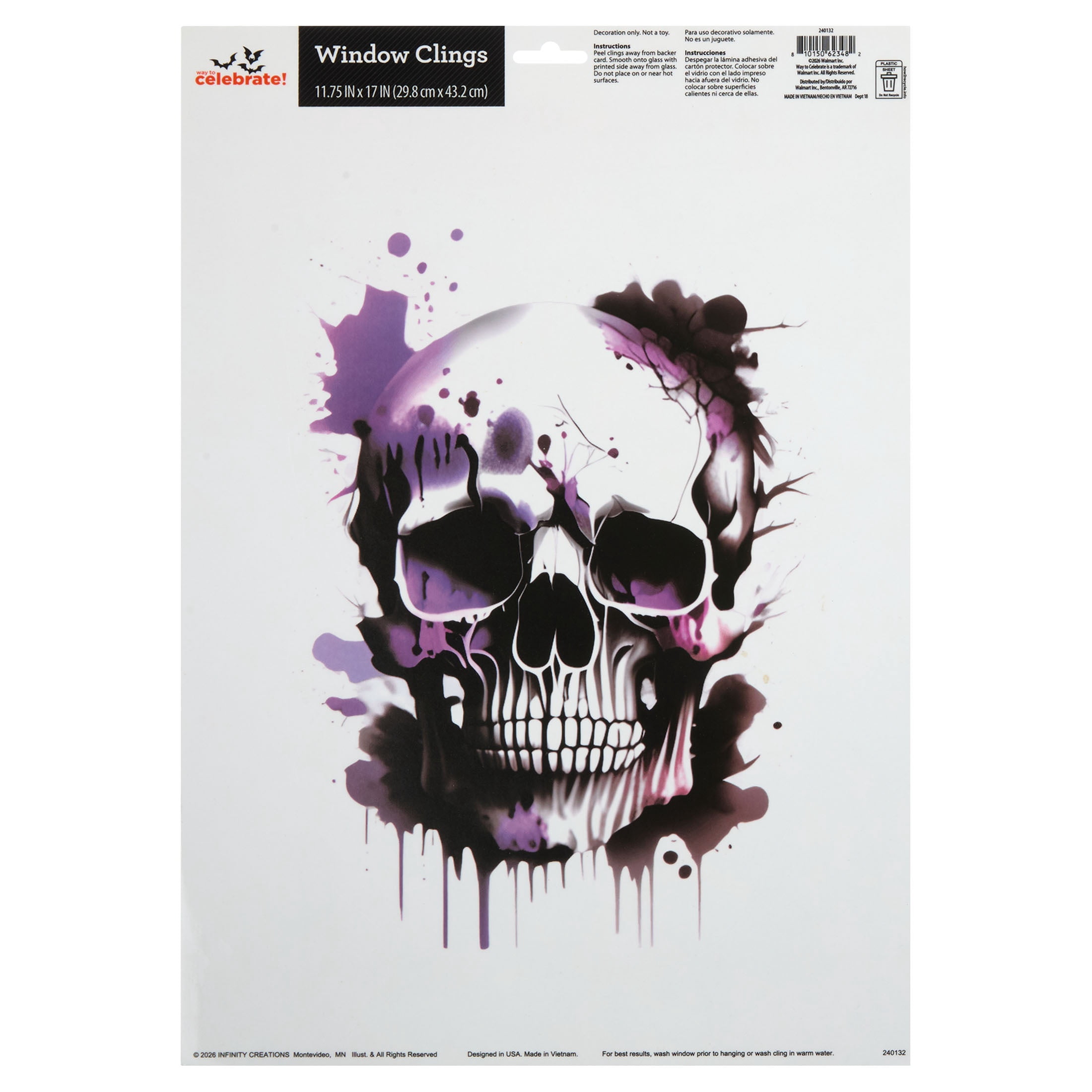 Skull Window Cling, Multicolor, 11.75" x 17", Halloween by Way To Celebrate