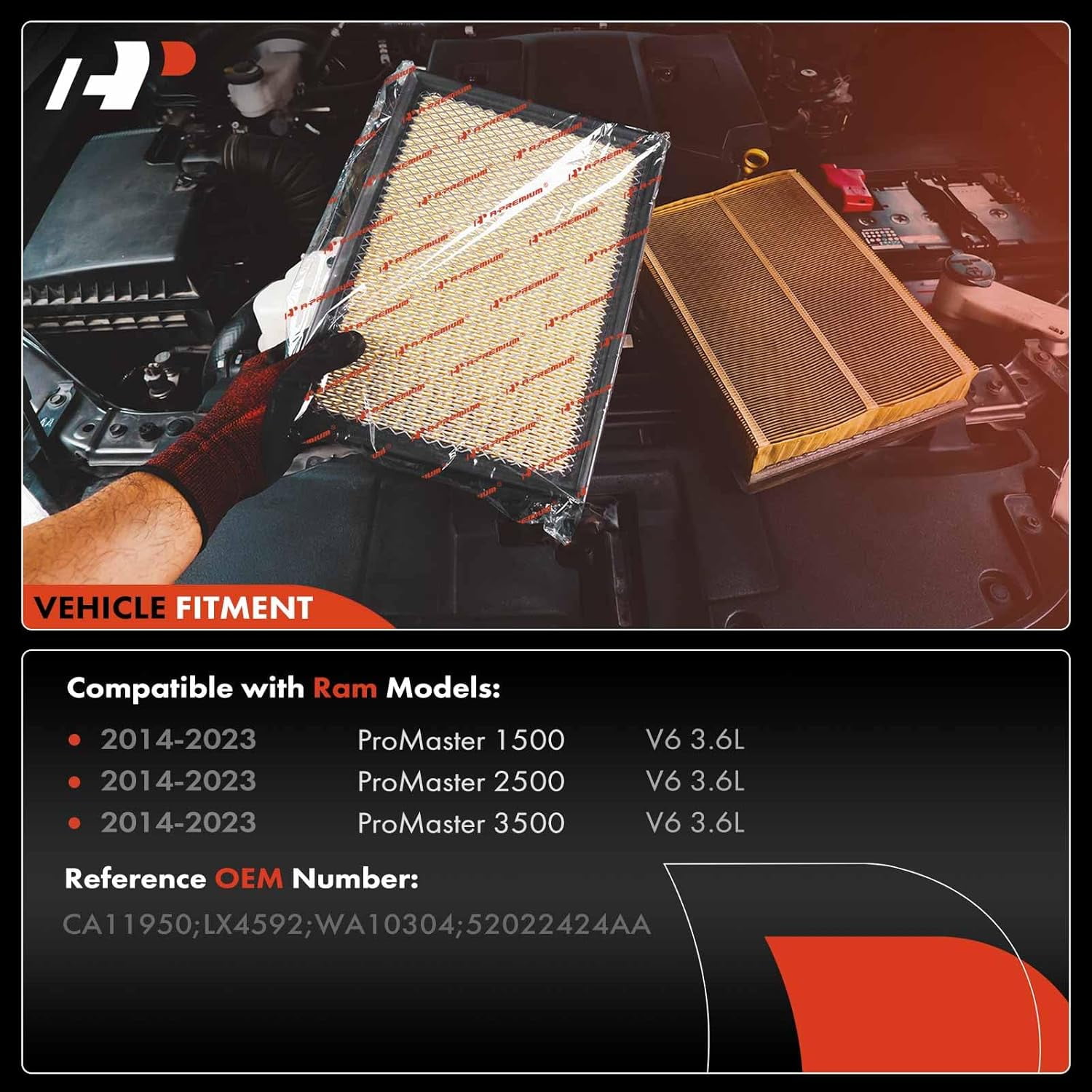 A-Premium 2-PC Engine Air Filter Compatible with Ram ProMaster 1500 2014-2023, ProMaster 2500 2014-2023, ProMaster 3500 2014-2023, 3.6L