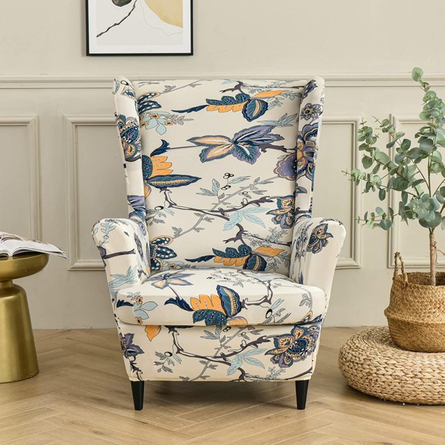 Wing Back Chair Covers with Arms Piece Slipcovers for Armchair Washable Stretch Print Pattern Wingback Chair Cover Furniture Protector Geometry