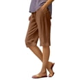thumbnail image 2 of Bermuda Shorts for Women Petite Cotton Linen Knee Length High Waisted Pull On Baggy Shorts with Pockets Summer Casual Lounge Pants Coffee 2XL, 2 of 5