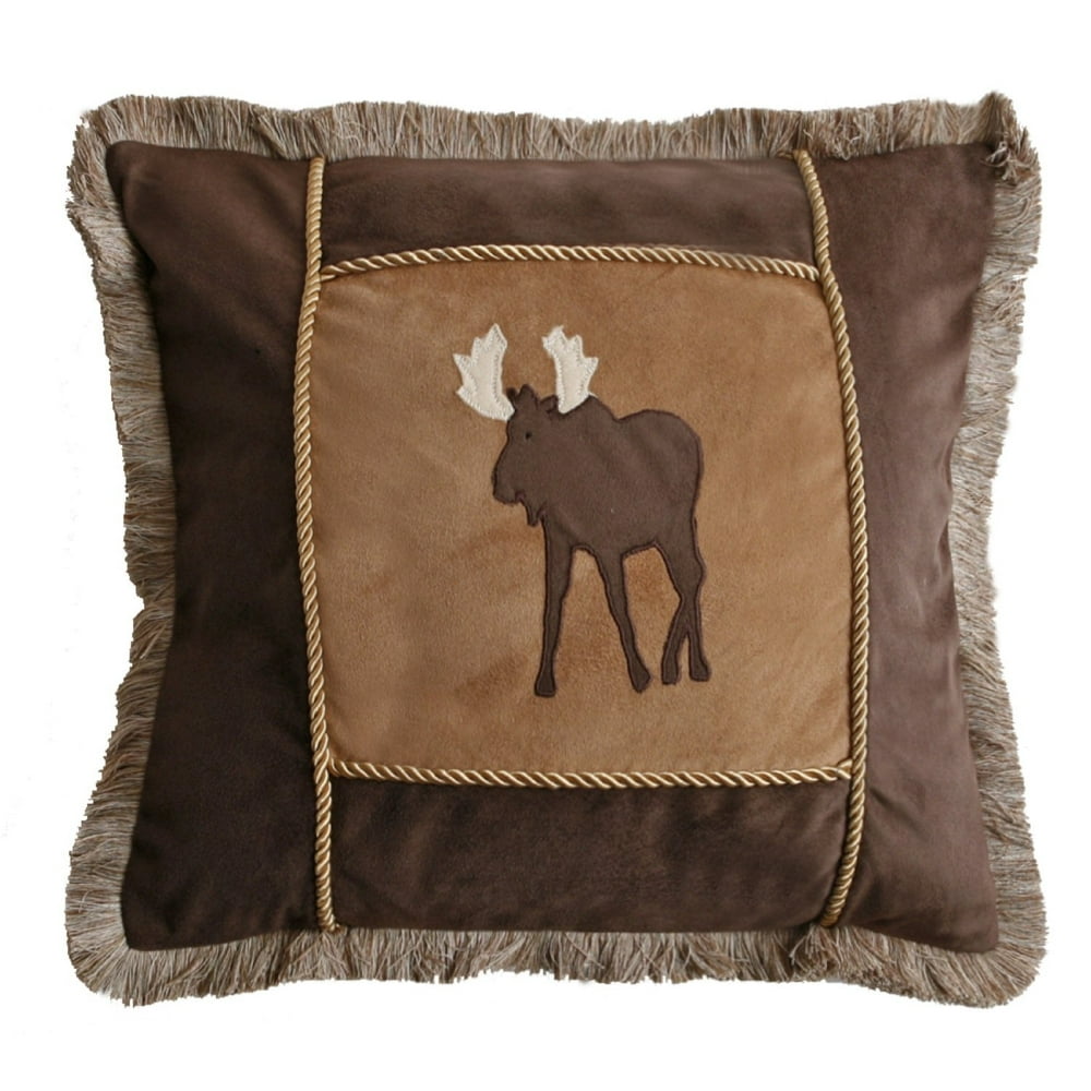 Carstens Brown Moose Rustic Cabin Throw Pillow 18" x 18"