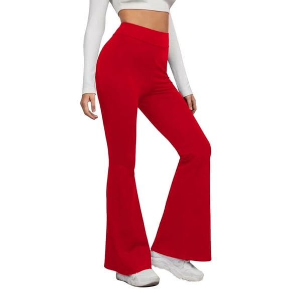 PEASKJP Flare Leggings for Women High Waisted Crossover Workout Lounge Bell Bottom Jazz Dress Pants, Red L