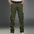 thumbnail image 2 of Lovskoo 2024 Men's Cargo Jeans Cotton Solid Color Multi-Pocket Straight-Leg Pants Denim Work Pants Olive Green, 2 of 9