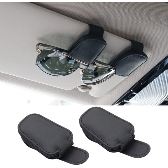 ZHUYING Sunglasses Holders for Car Visor, Magnetic Leather Glasses Eyeglass Clip for Car, Ticket Card Clip Sunglasses Mount, Car Visor Accessories Gadgets (2, Black)