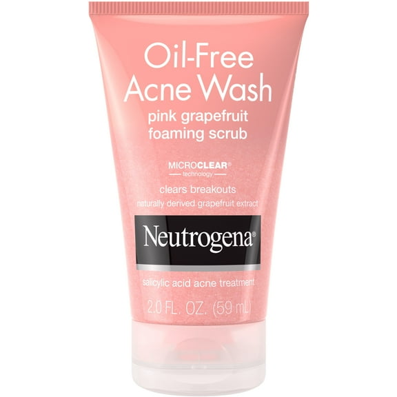 Neutrogena Oil Free Pink Grapefruit Acne Face Wash with Vitamin C, Salicylic Acid Acne Treatment Foaming Vitamin C Facial Scrub 2 oz (Pack of 2)