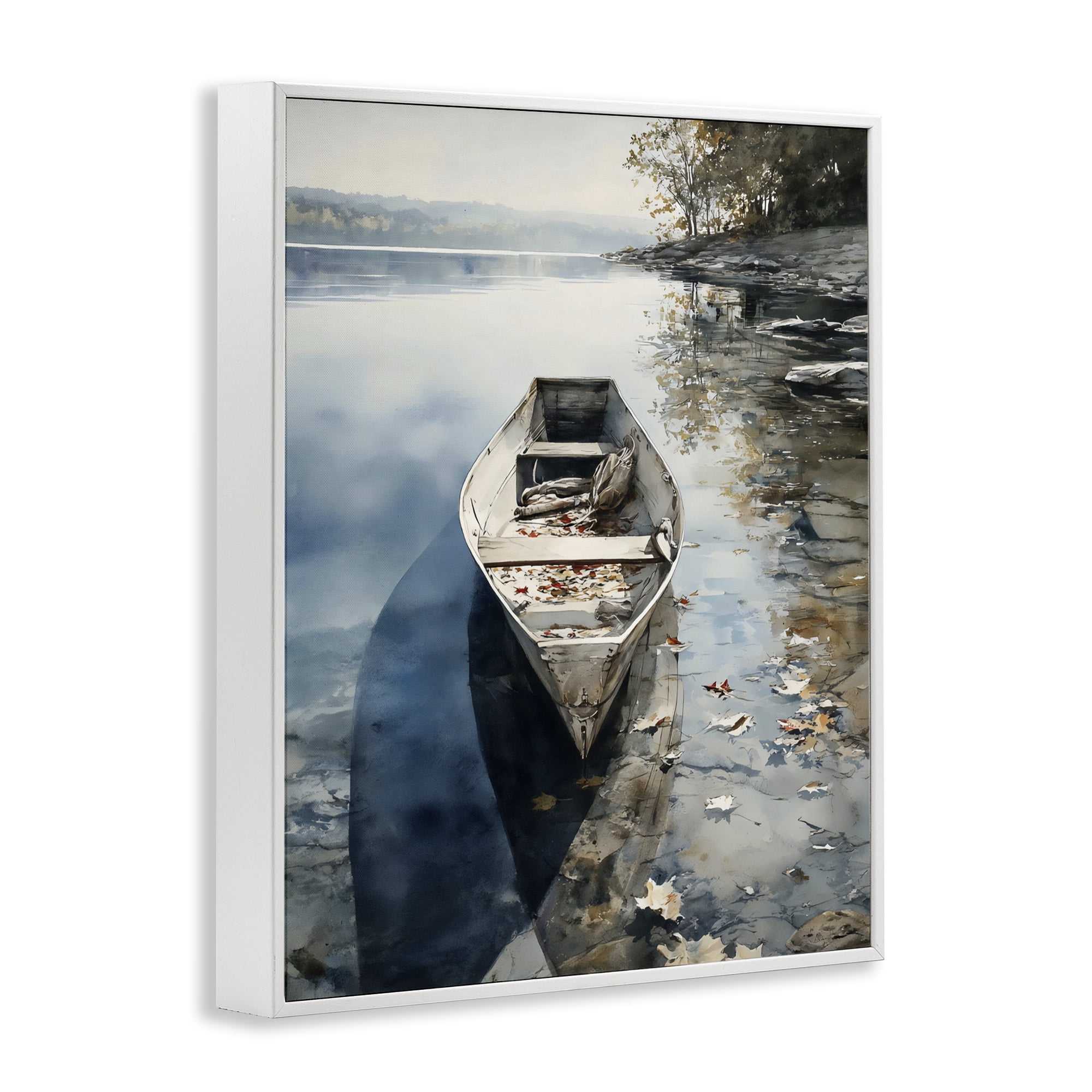 Stupell Industries Boat In The Fall Reflection White Framed Giclee Art, design by Franklyn Gregory