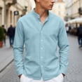 thumbnail image 2 of JAJAHO Men's Striped Stand Collar Shirts Button Up Shirt Long Sleeve Regular Fit Business Casual Wear Lightweight Fall Spring Versatile Tops, 2 of 9