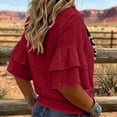 thumbnail image 5 of Warop Women's Solid Western Cotton Linen Button Shirt Tiered Ruffle 3/4 Sleeve Collar Blouse Casual for Daily Outing, 5 of 7