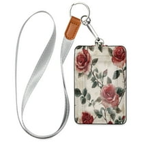 PU Leather ID Badge Holder Stylish Badge Holders with Lanyard (4.3x2.8x0.3in) for Cards & Credentials Rugosa Rose