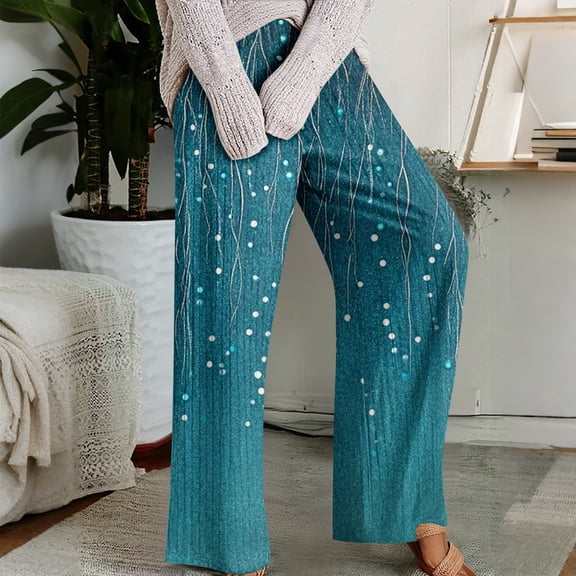 Pajama Pants with Drawstring Elastic Waist, Geometric Print Sleepwear, Comfortable Straight Leg Loose Lounge Pants for Women, Modern Design,Turquoise,XL