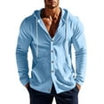 thumbnail image 4 of Mens Linen Long Sleeve Button Down Shirts with Pockets Casual Beach Shirts Lightweight Fashion Hoodies Light Blue L, 4 of 5