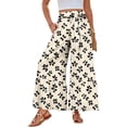 thumbnail image 2 of Womens Hawaiian Print Palazzo Pants Elastic High Waisted Ties Ruffle Hem Wide Leg Beach Pants with Pockets Khaki XL, 2 of 5