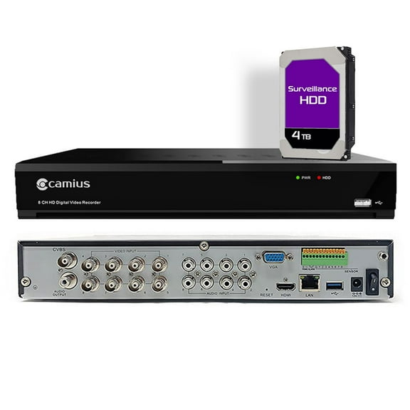 Camius 4K Hybrid 8 Channel DVR with Hard Drive 3TB, CCTV DVR recorder for 8 analog and 4 IP cameras (only DVR) security