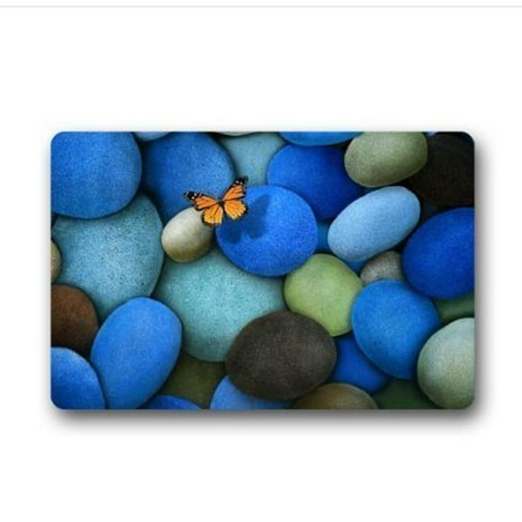 RYLABLUE Blue Stones and Butterfly Doormat Floor Mats Rugs Outdoors/Indoor Doormat Size 23.6x15.7 inches