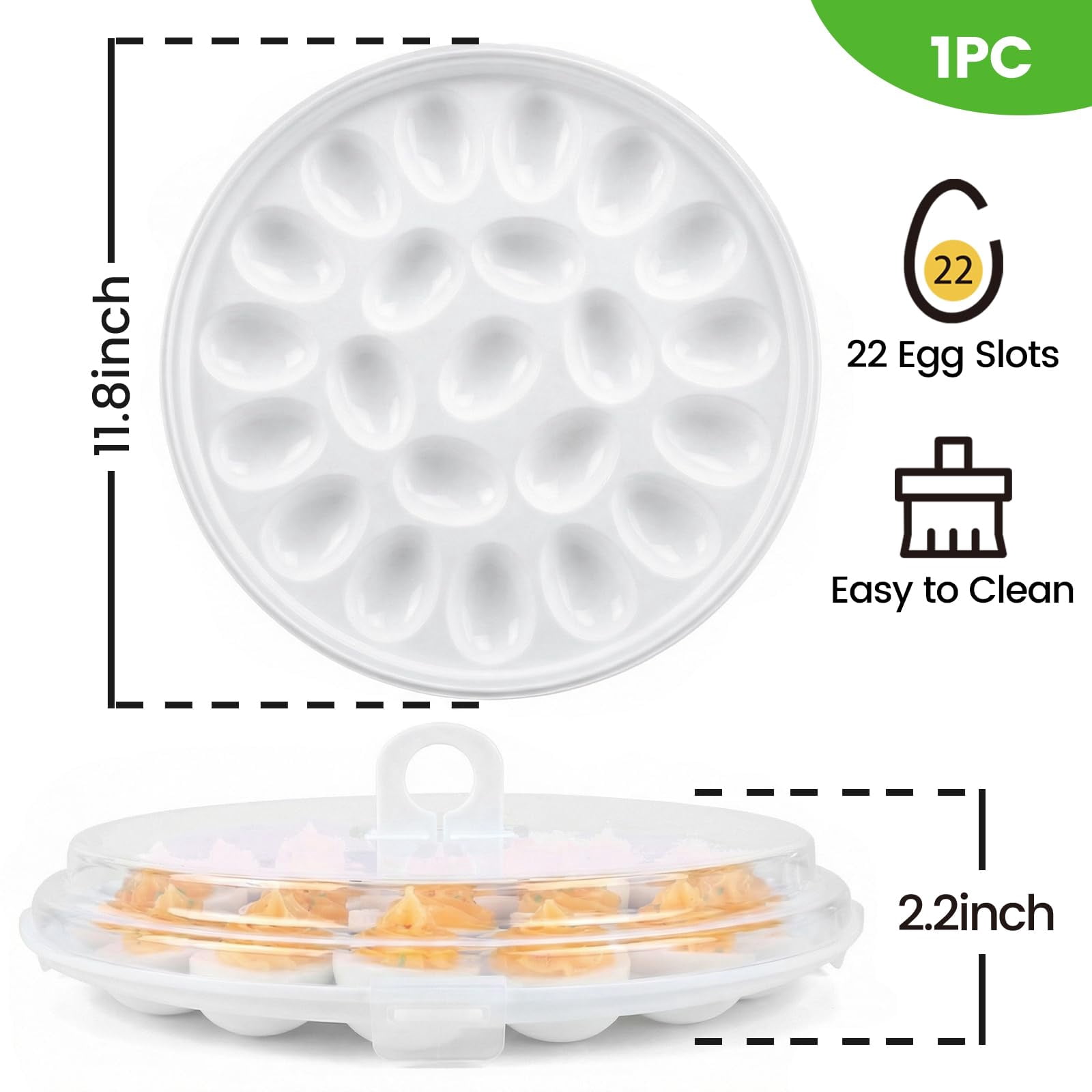 Deviled egg container with lid, deviled egg tray rack, 22 slots, perfect for holiday parties and home kitchens.