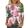 thumbnail image 2 of Elvqul 3/4 Sleeve Tops for Women Plus Size Shirts Christmas Pullover Oversized Pink Womens Blouses Fashion, 2 of 5