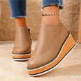 thumbnail image 6 of Heisall Womens Boots Winter Solid Color Round Toe Wedge Heel Ankle Boots Casual Fashion, 6 of 8