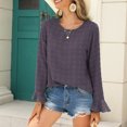 thumbnail image 3 of Blusa de trabajo acampanada para mujer con cuello redondo y mangas largas, gris oscuro, talla L Blusa de jacquard con lunares, 3 of 6