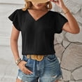 thumbnail image 6 of ClodeEU Women's Summer Ruffle Short Sleeve Shirt ,V Neck Casual Loose Chiffon Blouses Black,Womens Plus M, 6 of 7