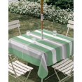 thumbnail image 2 of Green Grey Stripe Outdoor Tablecloth with Umbrella Hole, Farmhouse Modern Art Striped Spillproof Waterproof Outdoor Table Cover, Patio Tablecloths for Party/Garden/Picnic, Square 60"x60", 2 of 9