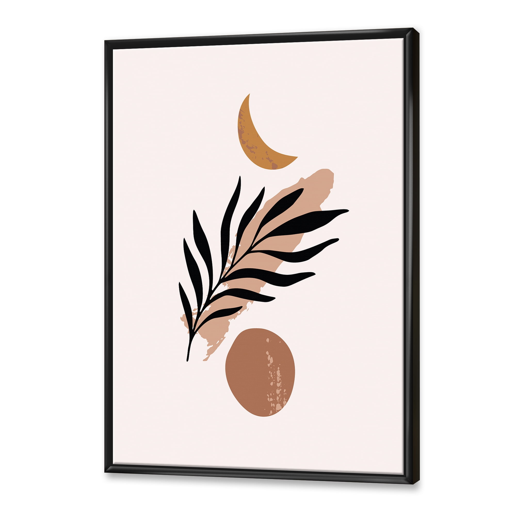 Designart 'Abstact Tropical Palm Leaf, Minimal Sun And Moon I' Modern Framed Canvas Wall Art Print