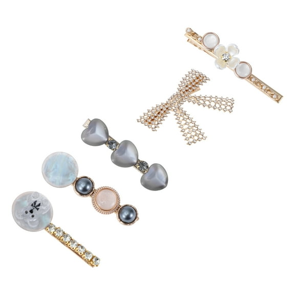 Unique Bargains 5 Pcs Fashion Bow Hair Clips for Home Gray Gold Tone