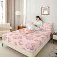 thumbnail image 4 of Manfei Pink Floral Rose Girl Full Size Sheets 4-Piece,Dreamy Princess Breathable Bed Sheets,Spring Garden Lightweight Sheet Sets,Microfiber Bedroom Decor, 4 of 7