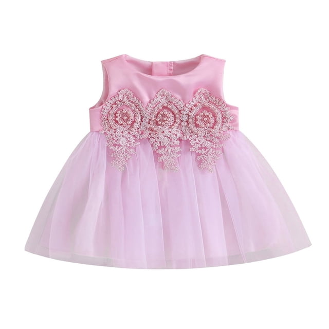 Robe de Princesse Sans Manches en Dentelle Perlée pour Bébé Fille
