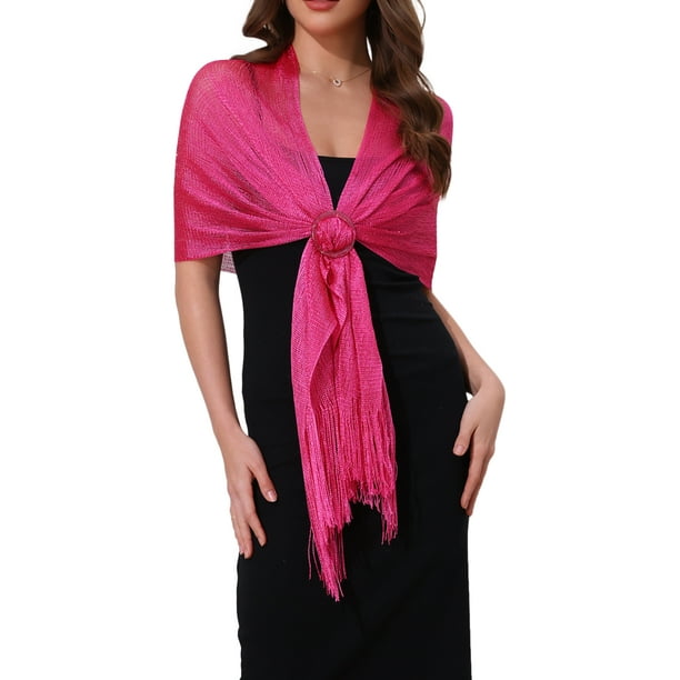 Chales y envolturas para mujeres Inspire Chic para vestidos de noche, brillante, chispeante y elegante con hebilla 74.8x17.7" (LxA) Rosa Fucsia (Rosa Fucsia)