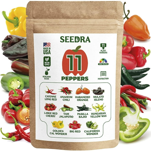 SEEDRA.US 11 Sweet and Hot Pepper Seeds Variety Pack 730+ Non GMO