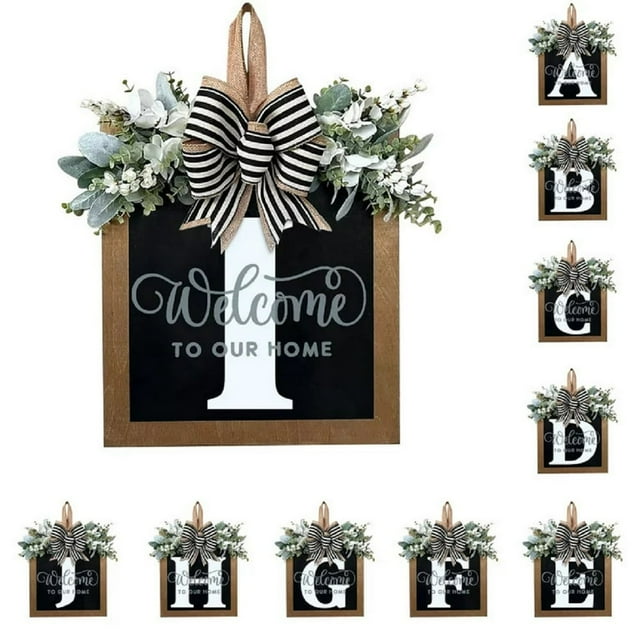 MesaSe Front Door Decorations Alphabet Wreath Sign Outdoor Hanging Decoration 11.8”*11.8”
