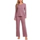 thumbnail image 1 of INSPIRAR CHIC Pijamas de Mujer Suave Waffle Conjunto de Sudadera de Manga Larga Cuello en V Otoño Invierno Ropa de Casa M Rojo, 1 of 5