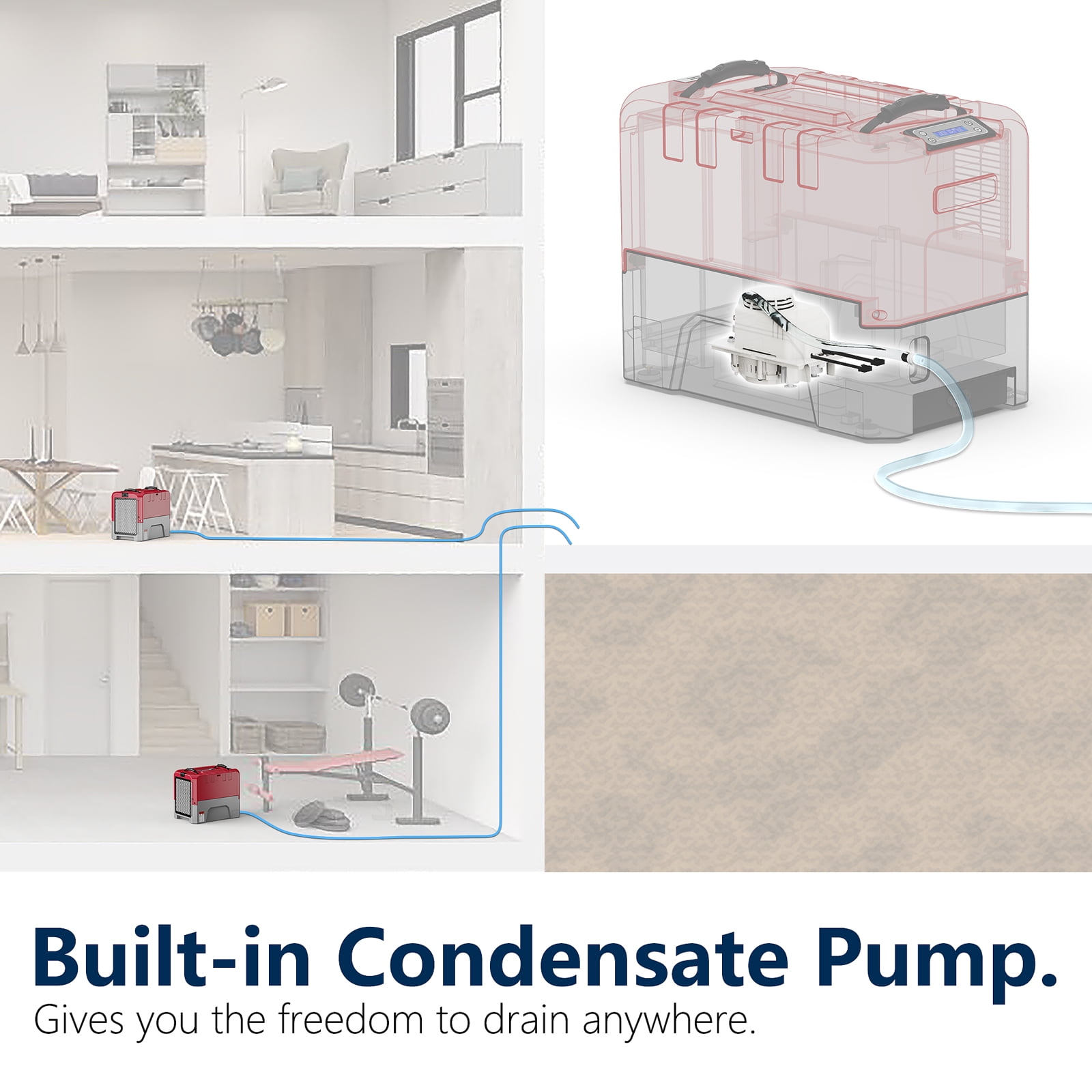 ALORAIR LGR Commercial dehumidifiers with Pump Drain Hose, 180 Pint Large Capacity Crawl Space Dehumidifier for Water Damage Restoration, Basements Warehouse & Job Sites,Up to 2,300 Sq.Ft