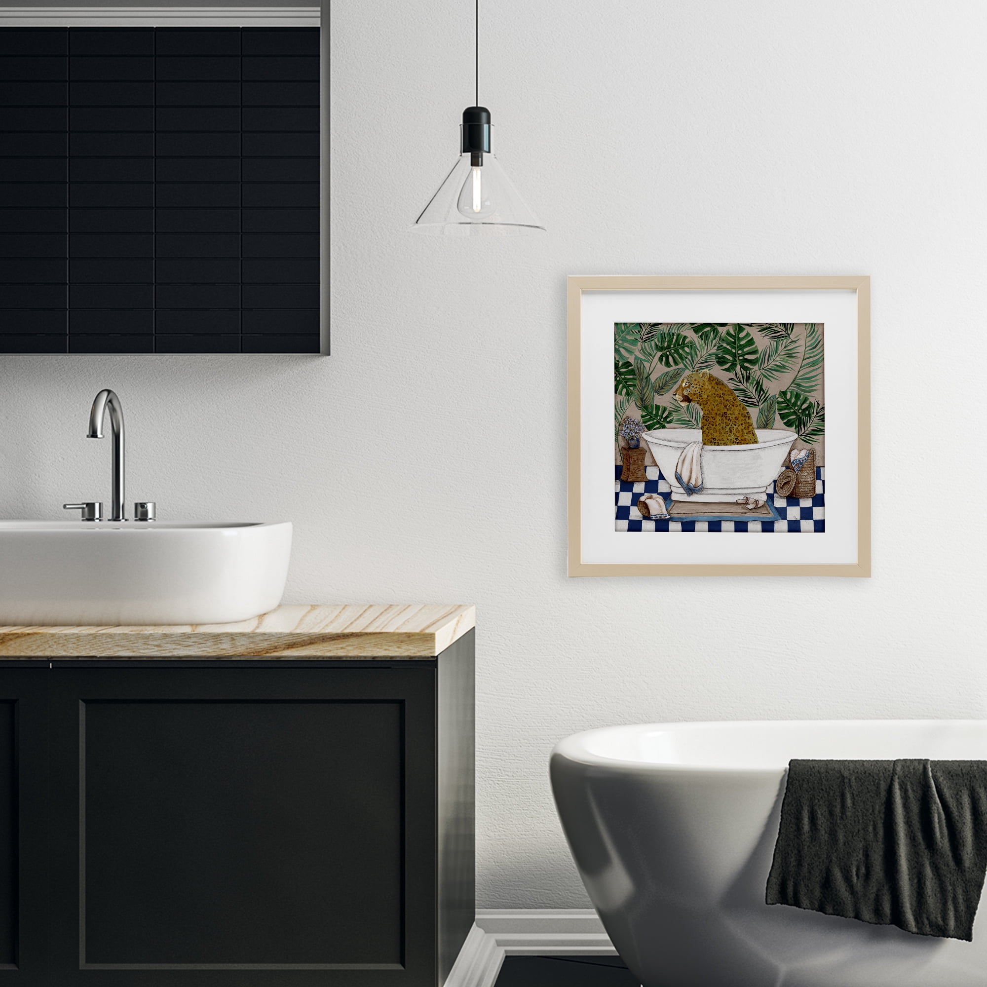 Stupell Industries Leopard in Tropical Bathtub Birch Framed Print Under Glass, design by Janet Tava