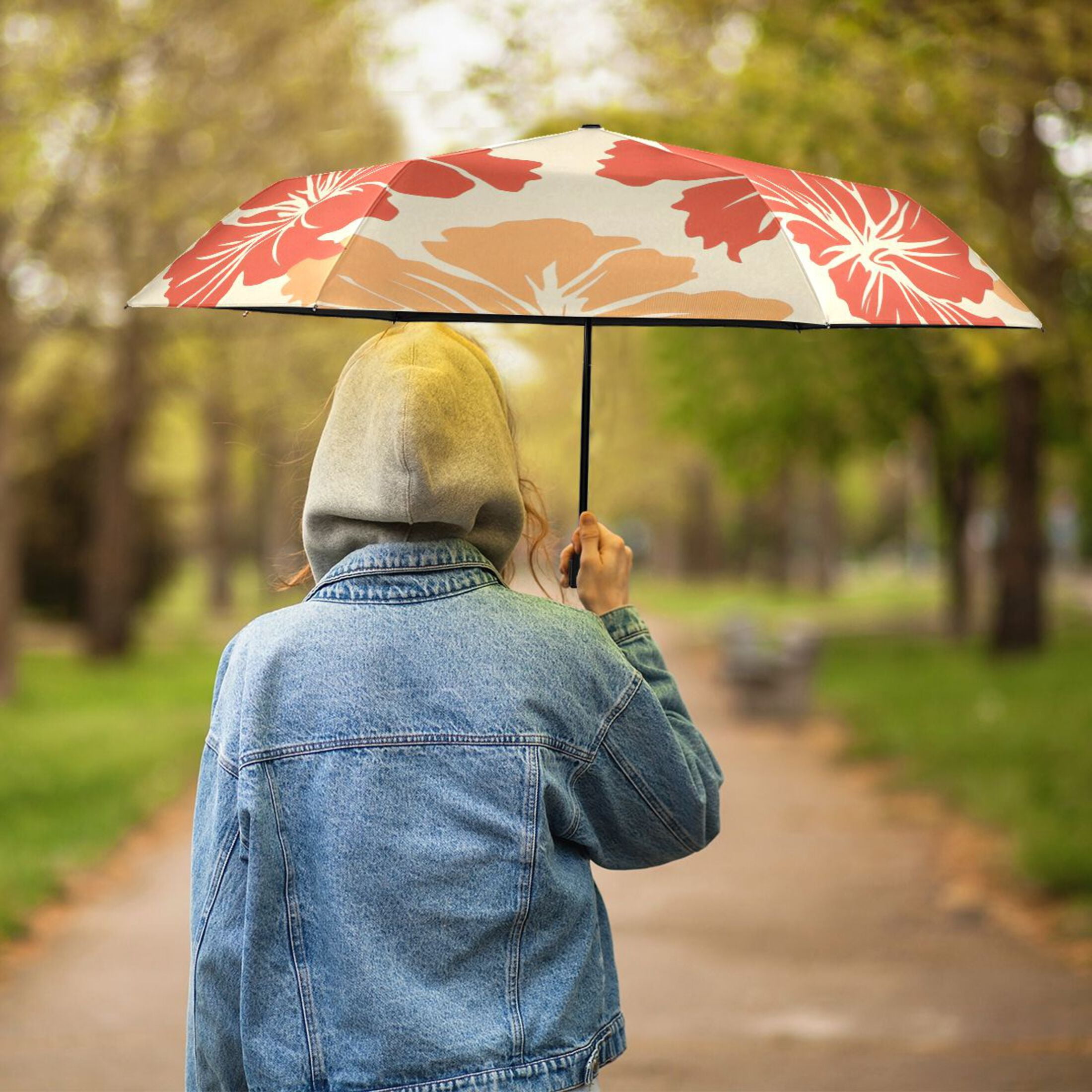 ALAZA Elegant Tropical Floral-h9 UPF 50+ Compact Folding Umbrella for Rain Travel Umbrella Packable