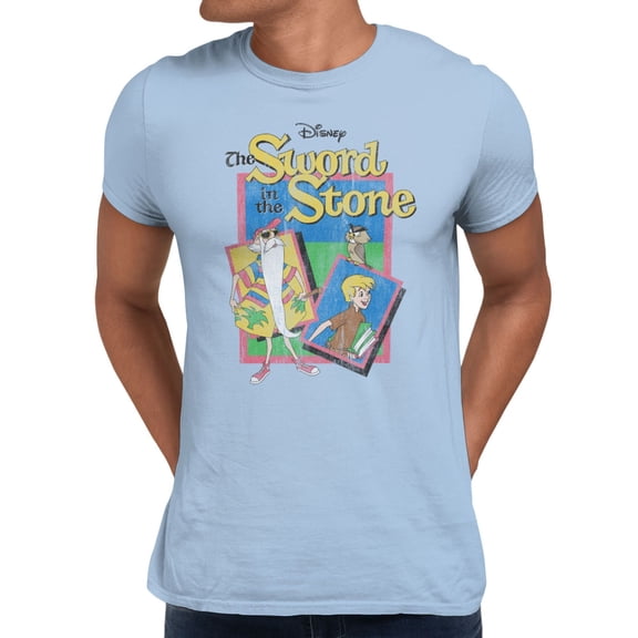 Disney The Sword in the Stone Character Squares Men's T Shirt (Blue, S-XXXL)