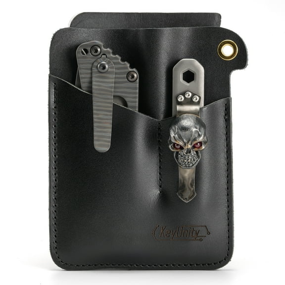 Key Unity Leather Multitool Sheath with 3 Pouch, EDC Pocket Organizer for Key Holder, Flashlight, Pen, Pocket Knife, Black