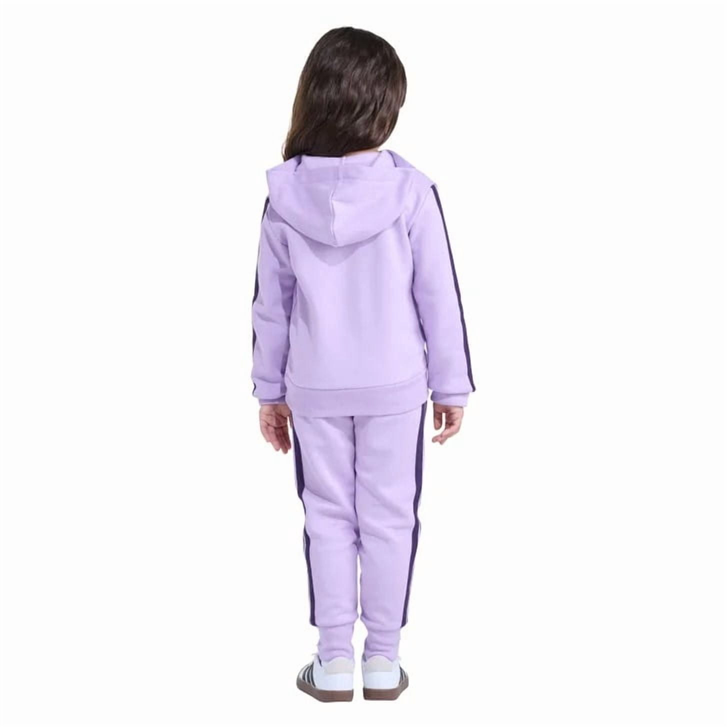adidas Youth Kids’ 2-Piece Tracksuit Outfit Set – Fleece Hoodie & Jogger Sweatpants, Midweight Activewear Outfit (Purple/4T)