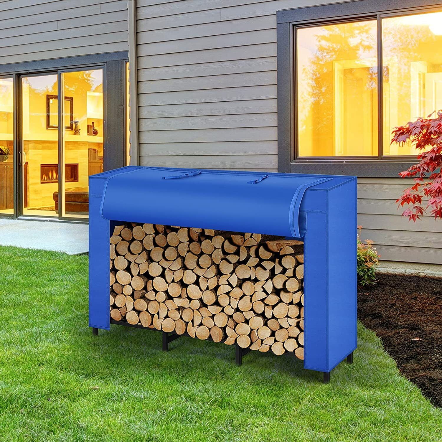 4ft Firewood Log Rack Holder w/Rain Cover Heavy Duty Iron Log Holder