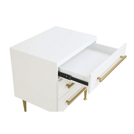 Best Master Bellanova Engineered Wood Bedroom Nightstand in White/Gold Accents