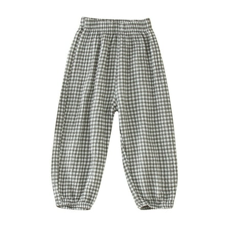 

WZHKSN Toddler Kids Baby Girls Boys Cotton Plaid Linen Elastic Basic Harem Long Pants Bloomers Casual Joggers