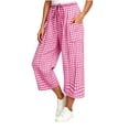 thumbnail image 2 of Womens Gingham Barrel Capri Pants Plaid Palazzo Trousers Harem Pants Pockets Summer Beach Vacation Hot Pink S(S), 2 of 6
