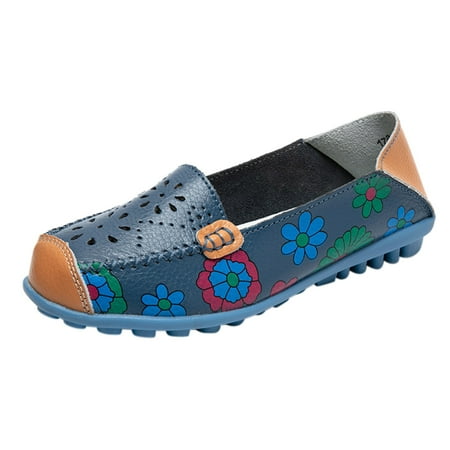 

CYMMPU Flats Shoes Women s Comfortable Leather Hollow Printed Flat Casual Loafers Single Shoes