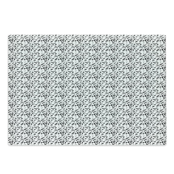 Music Cutting Board, Sketchy Musical Notes and Melody Entertainment Fine Arts Theme Pattern, Decorative Tempered Glass Cutting and Serving Board, Large Size, Black and White, by Ambesonne
