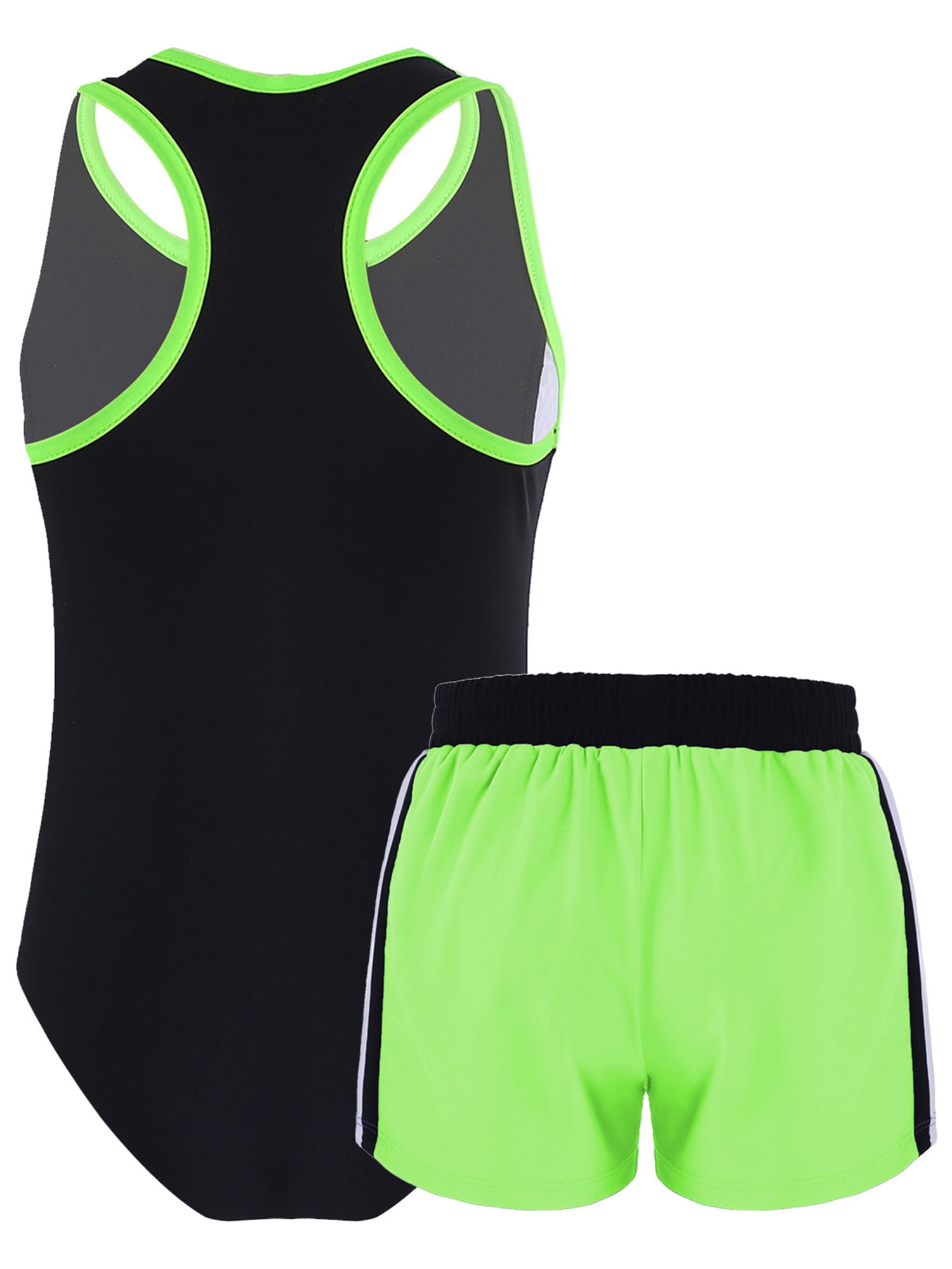 CHICTRY Girls 2-pc Printed Swimsuit Swimming Jumpsuit with Shorts Beachwear Fluorescent Green 10