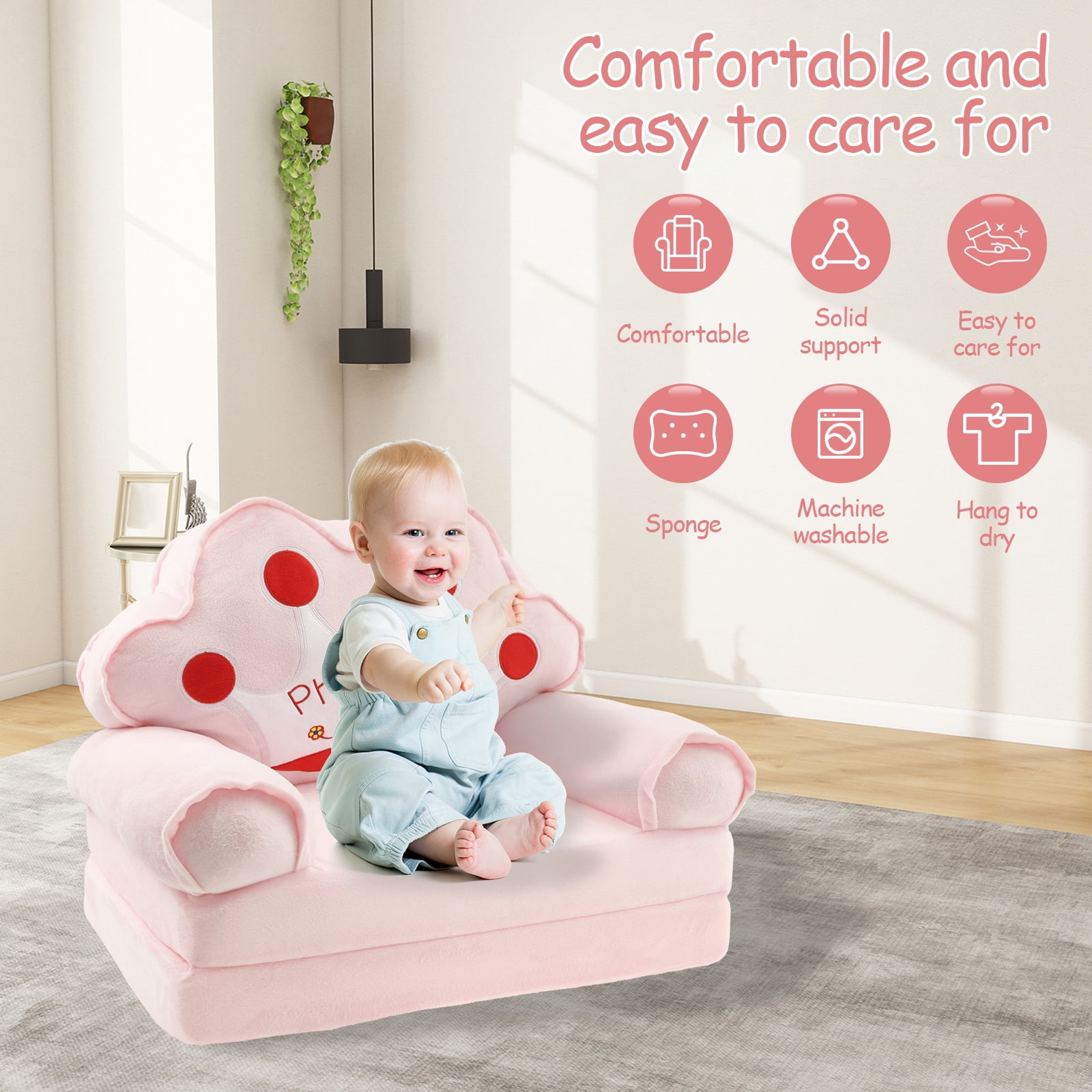Toddler Chair Comfortable Kids Sofa Bed Foldable Toddler Couch Lightweight Baby Lounge Chair Portable Couch for 1 to 4 Years Old Kids