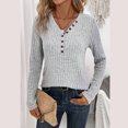 thumbnail image 4 of larppty Women's Pullover Lightweight Sweaters, Long Sleeve V Neck Ribbed Knit Shirts Casual Button Blouses Tunic Tops 2025 Fall Fashion (Light Gray, M), 4 of 7