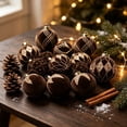 thumbnail image 2 of Flocked Christmas Ball Ornaments Set of 12, Textured Xmas Tree Baubles, Hanging Holiday Decorations for Tree Wreath Home Party Decor - Coffee, 2 of 7