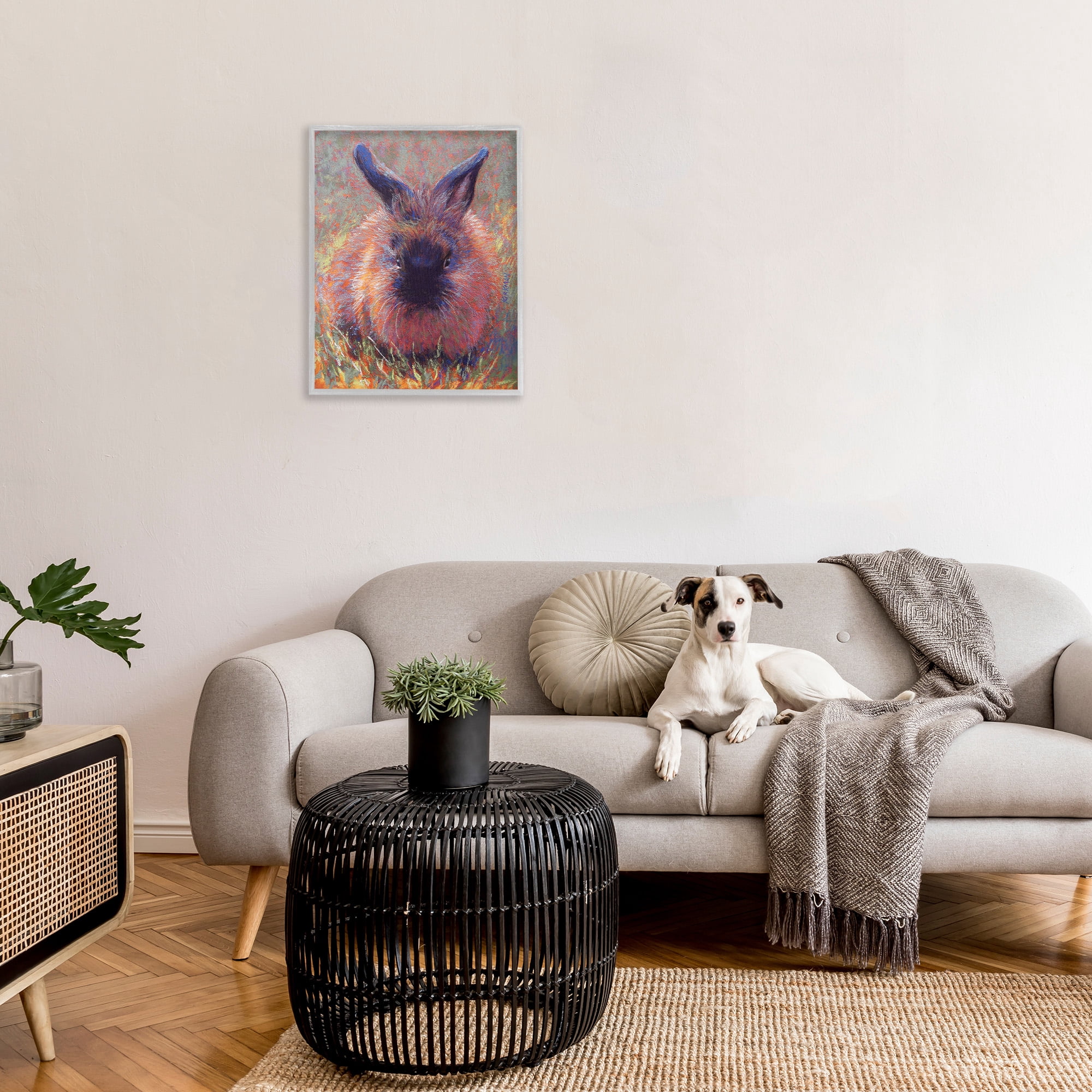 Stupell Industries Abstract Stippled Rabbit Animals & Insects Painting Gray Framed Art Print Wall Art, 24 x 30